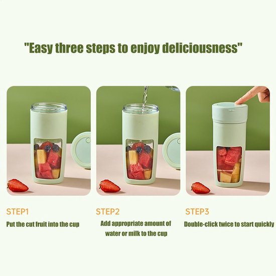 Draadloze Draagbare Blender in Mintgroen met 6 Roestvrijstalen Mesjes en Grote Inhoud - Oplaadbaar, voor Smoothies, Verse Sappen & Onderweg — afbeelding 5