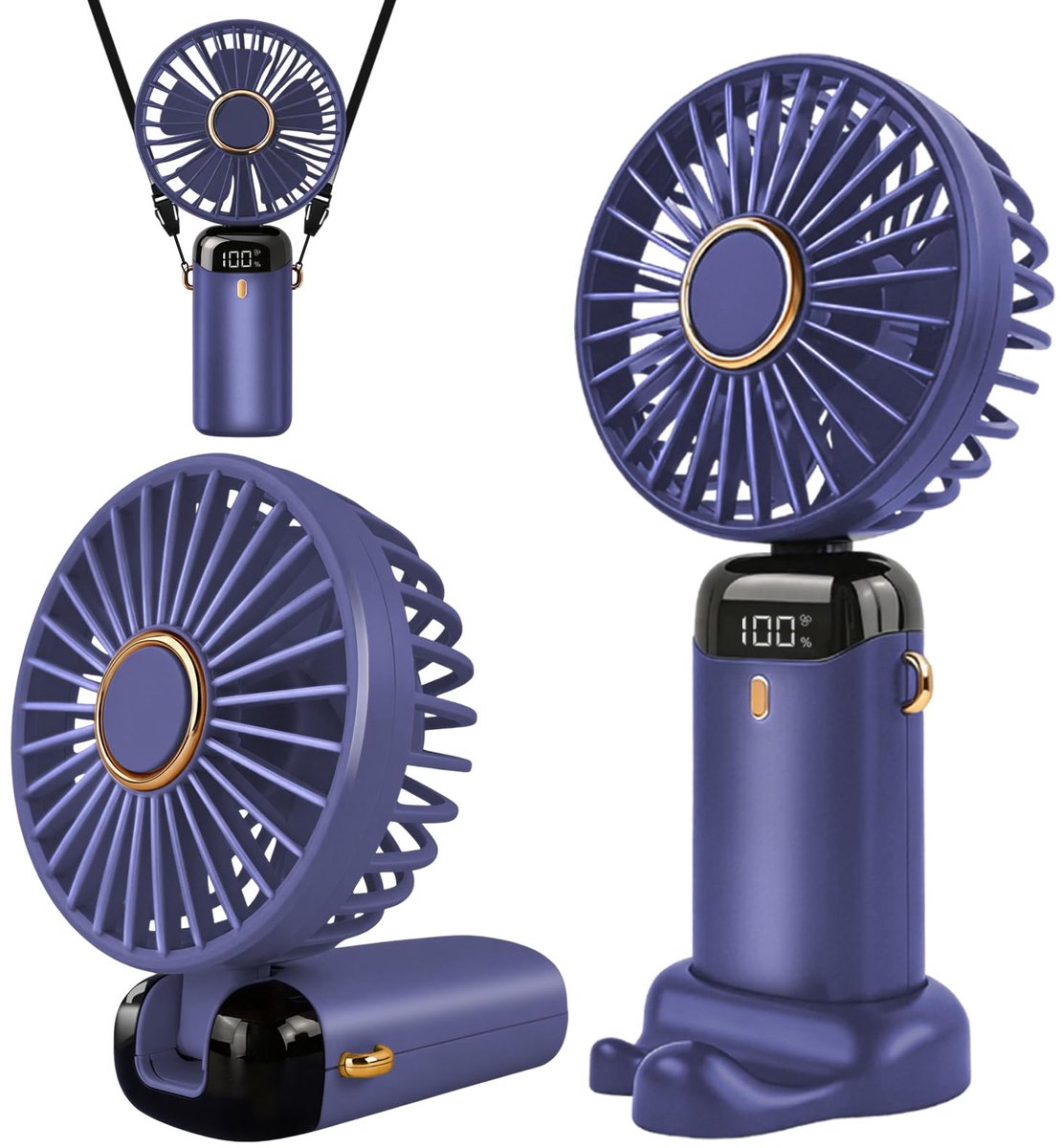 SnelShoppen - Draagbare Handventilator USB Oplaadbaar met 5 Snelheden, Mini Ventilator voor Thuis, Kantoor, Camping, LED-Display, Opvouwbare Bureauven