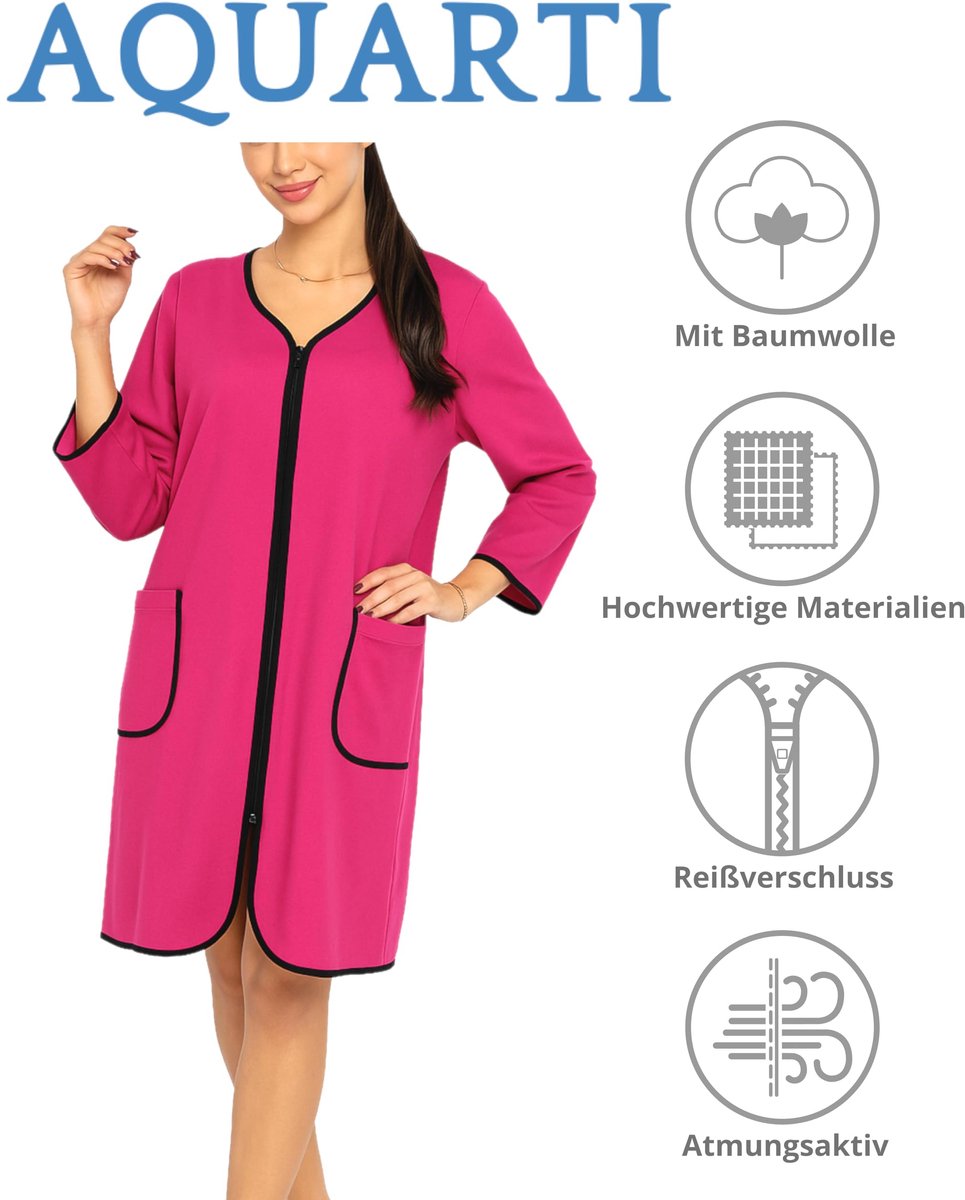 SnelShoppen - Dames Badjas Kamerjas met Rits 3/4 Mouwen Lichte Amaranth 3XL - Ideaal voor Thuis, Wellness en Relaxen