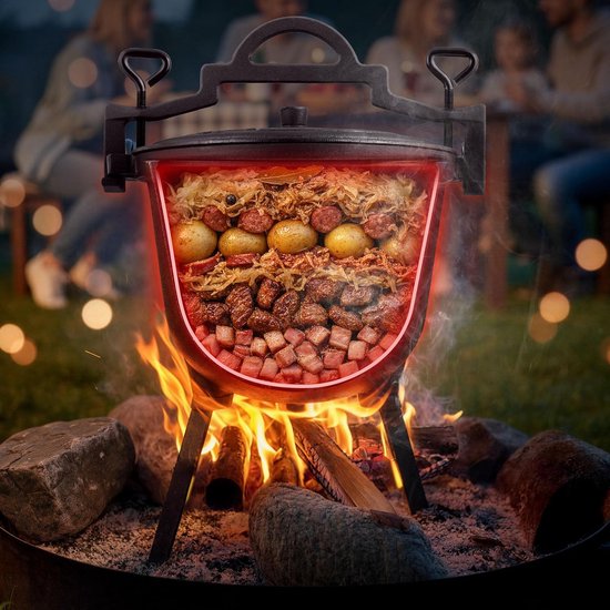 Gietijzeren Pan - Dutch Oven Stoofpan - Buiten Koken - Geëmailleerd Gelijkmatig Garen - 11 Liter - Zwart — afbeelding 2