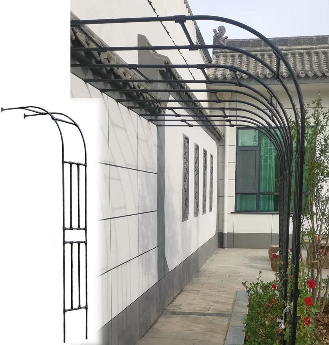 Metalen Tuinboog - Rozenboog Klimrek - Planten Ondersteunen - Gegalvaniseerde Stevige Buizen - 150x240cm - Zwart