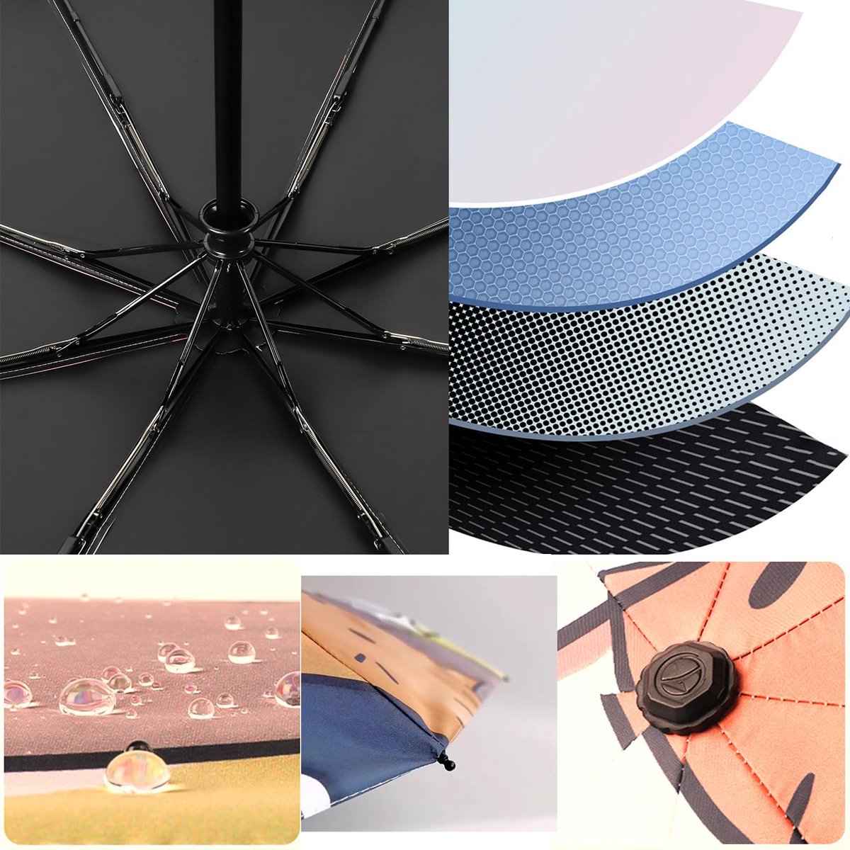 SnelShoppen - Compacte Opvouwbare Paraplu met UV Bescherming en 3D Patroon voor Vrouwen - Auto Open Knop, Kleine Paraplu met SPF 50 en UPF 50 voor Fee