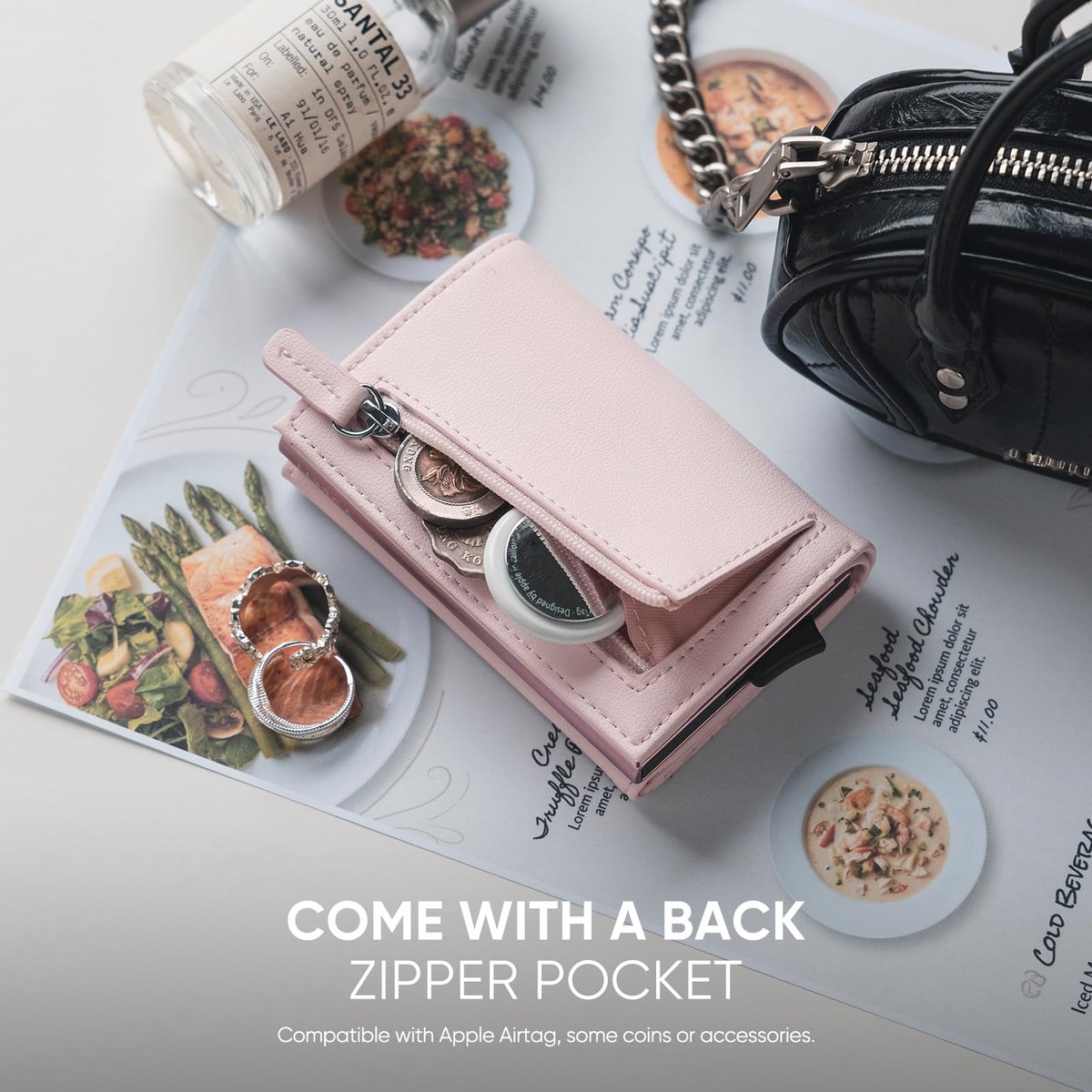 SnelShoppen - VULKIT Creditcardhouder Dames RFID Blokkerende Lederen Bifold Portemonnee Automatische Pop Up Card Case met Bankbiljet Compartiment, Roz