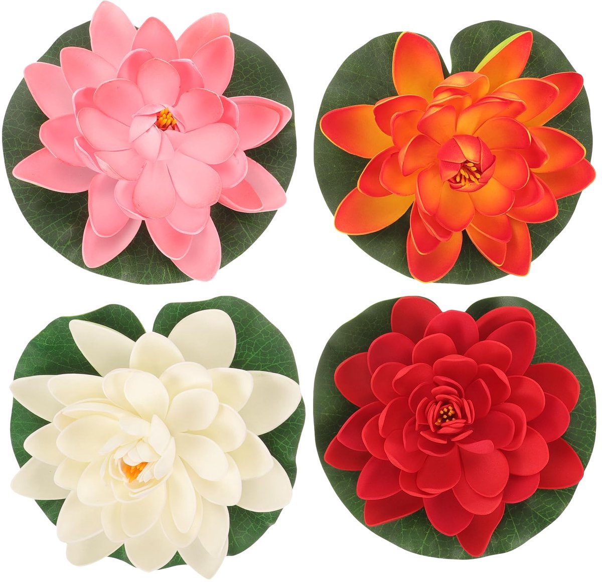 Dailygoods - 4 stuks drijvende bloemen voor vijverdecoratie - Kunstlotusbloemen en lotusbladen