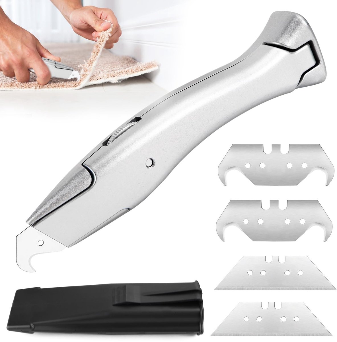 Dailygoods- Tapijtmes Professionele Cutter - Haakmes - Cuttermes - Trapeziumlemmet - Kunststof Koker - 16,5 cm Formaat