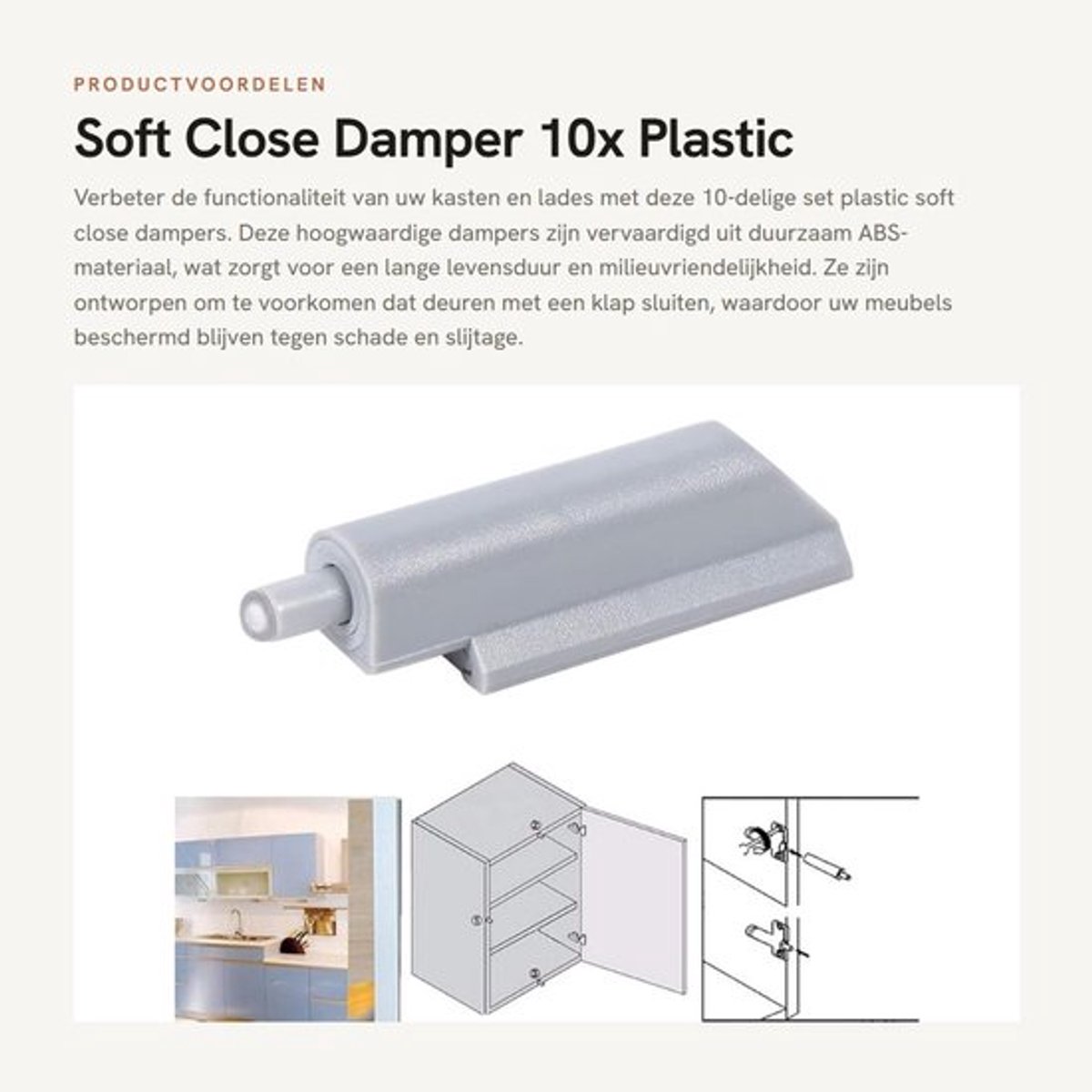 Soft Close Damper - 10 Stuks - Hoogwaardige ABS Behuizing - Antiklap Mechanisme - Geschikt voor Kastdeuren - Eenvoudig te Installeren - Deurscharnier