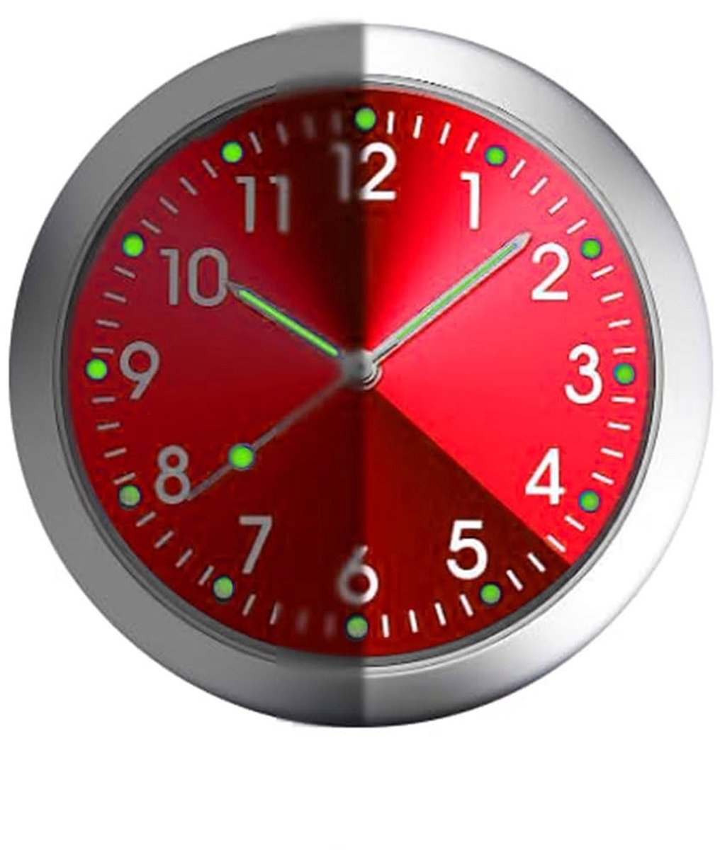 Dailygoods- Autoklok Klein en Elegant - Dashboardklok - Zelfklevend - Kwarts - Interieurdecoratie - Rode Wijzerplaat - Dashboardhorloge