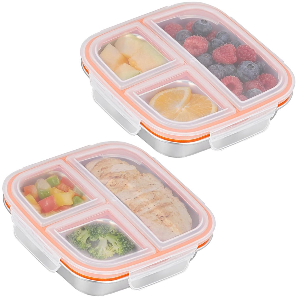 Dailygoods - 2 Stuks Snackdozen met 3 Compartimenten - Herbruikbare Bento Lunchbox voor Kinderen en Volwassenen