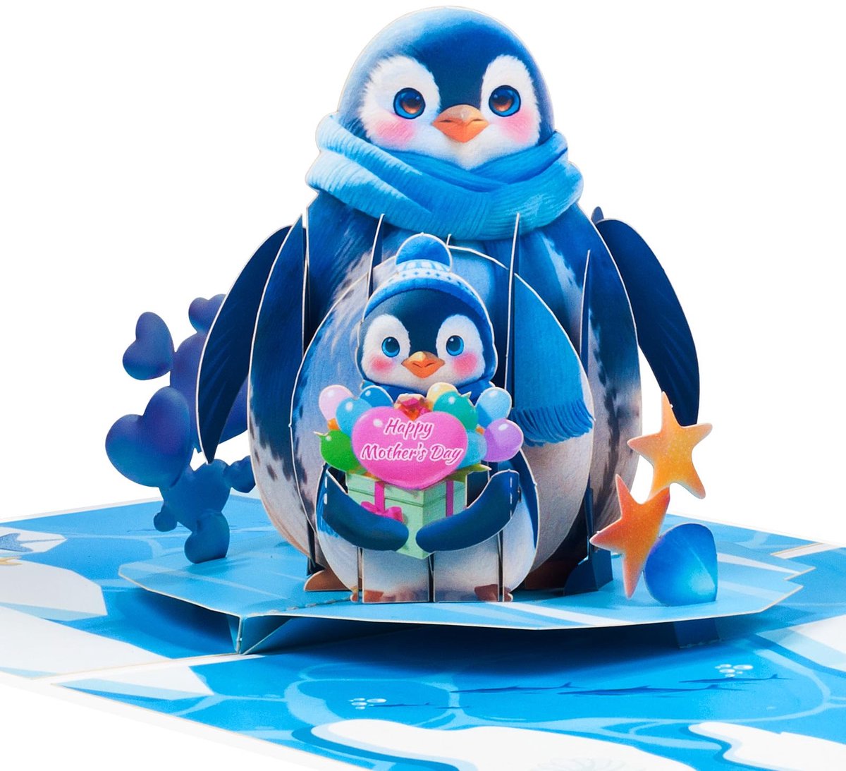 Dailygoods - Pop-up Wenskaart voor Moederdag - 3D Pinguïn Kaart