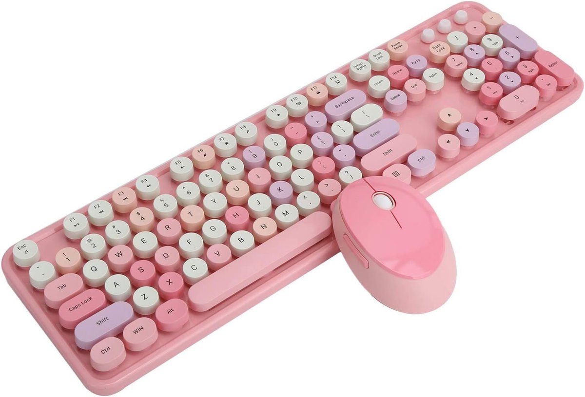 SnelShoppen - Draadloos Toetsenbord en Muis Set - 2,4 Ghz - 104 Toetsen - Schattig Roze Gemengd Kleur - Perfect voor Computer, Thuis, Kantoor en Stude