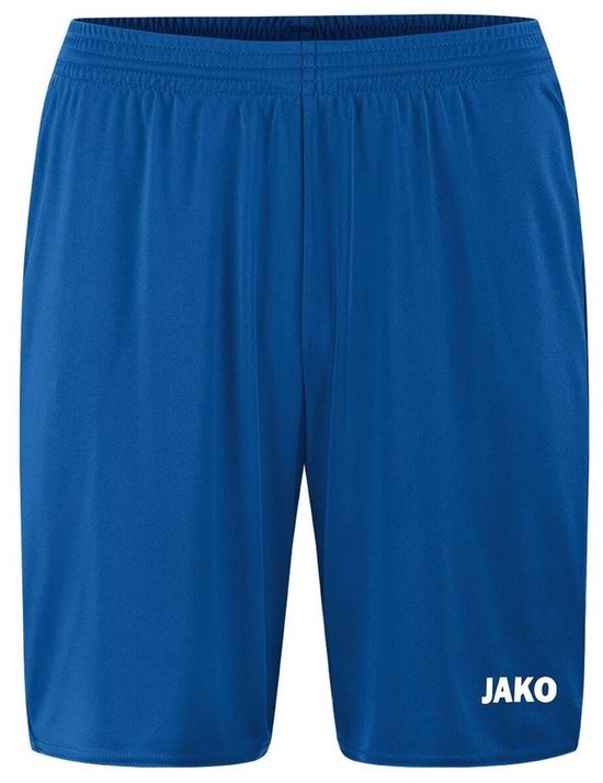 Short de sport junior bleu avec logo Jako sur le côté.