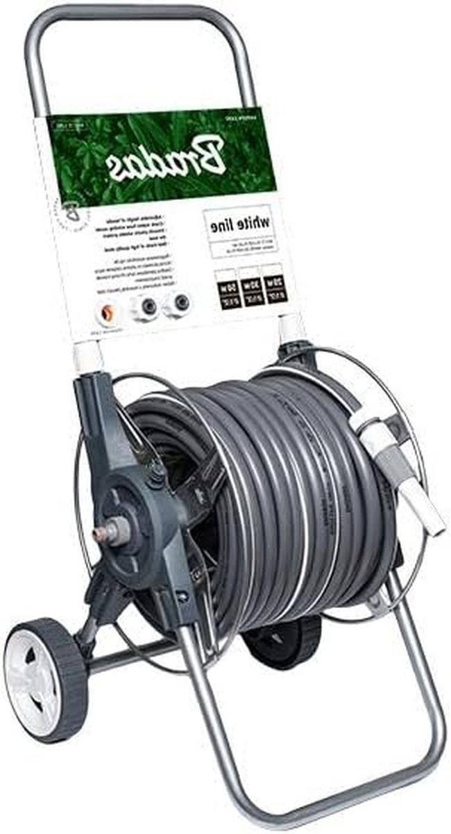 Tuinslang Set - Slangwagen Set - Tuin Bewateren - 5-Laags Verdraaiingsbestendig - 50 m 1/2 inch - Zilver Wit