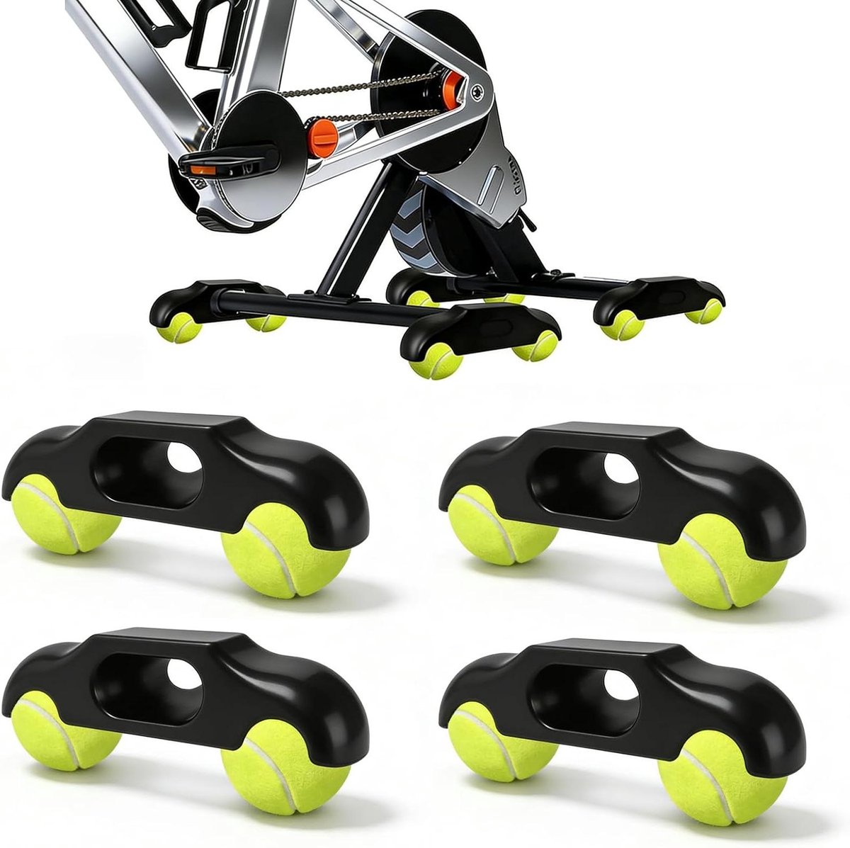Rocker Plate Adapters - Fietstrainer Voeten - Indoor Fietsen - Met Tennisbal Stabiliteit - Set van 4 - Zwart