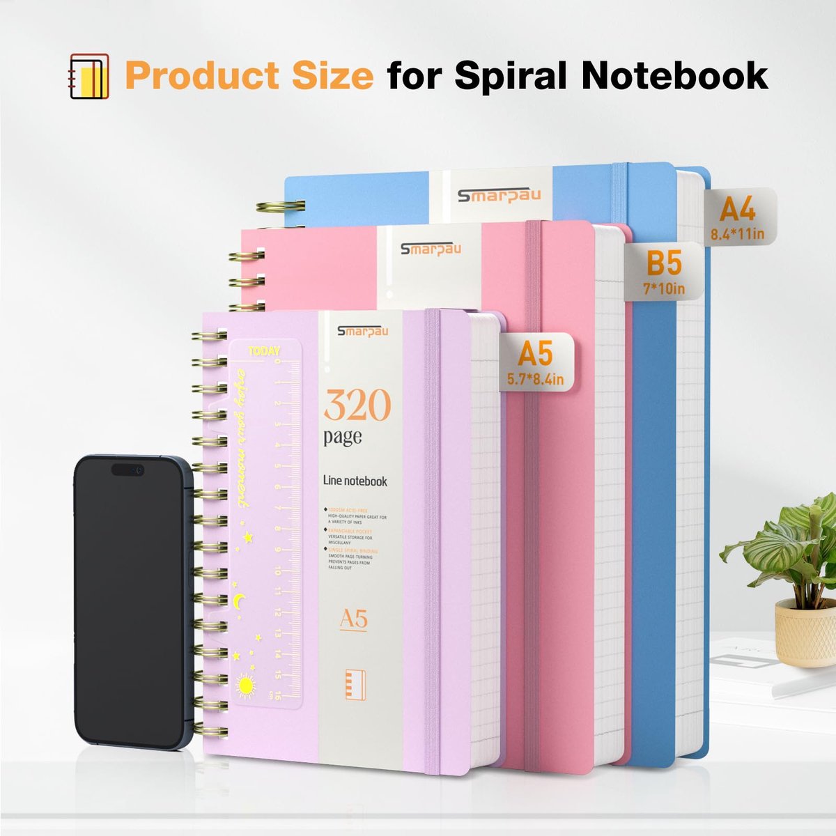 SnelShoppen - Spiraal Notitieboek A5, Gelinieerd, Hardcover Ringband, 320 Pagina's, 100 g/m² Dik Papier voor Dagboek, Werk, Kantoor, Vrouwen, Mannen