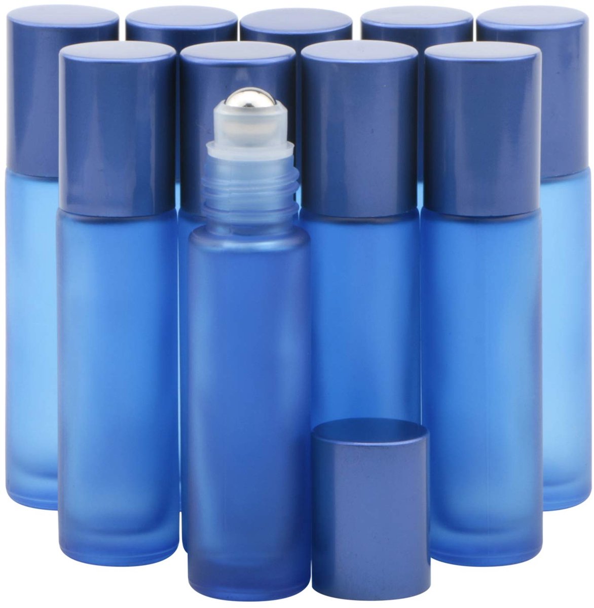 Dailygoods - 10 Stuks 10ml Essentiële Olie Rollerflessen van Blauw Frosted Glas