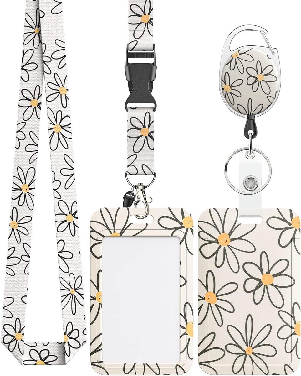 Badgehouder ID-kaart - Uitschuifbaar pasje - Toegang tonen - Stijlvol bloemendesign - 10 x 10 x 2 cm - Wit