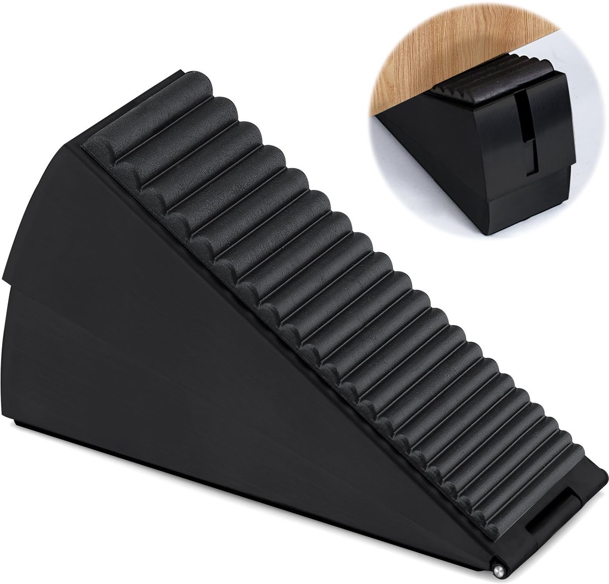 SnelShoppen - Grote Deurstopper - Robuuste Deurstoppers van Roestvrijstaal en Rubber - Verstelbare Deurwig voor Zware Deuren - 7 cm Hoog - Zwarte Deur