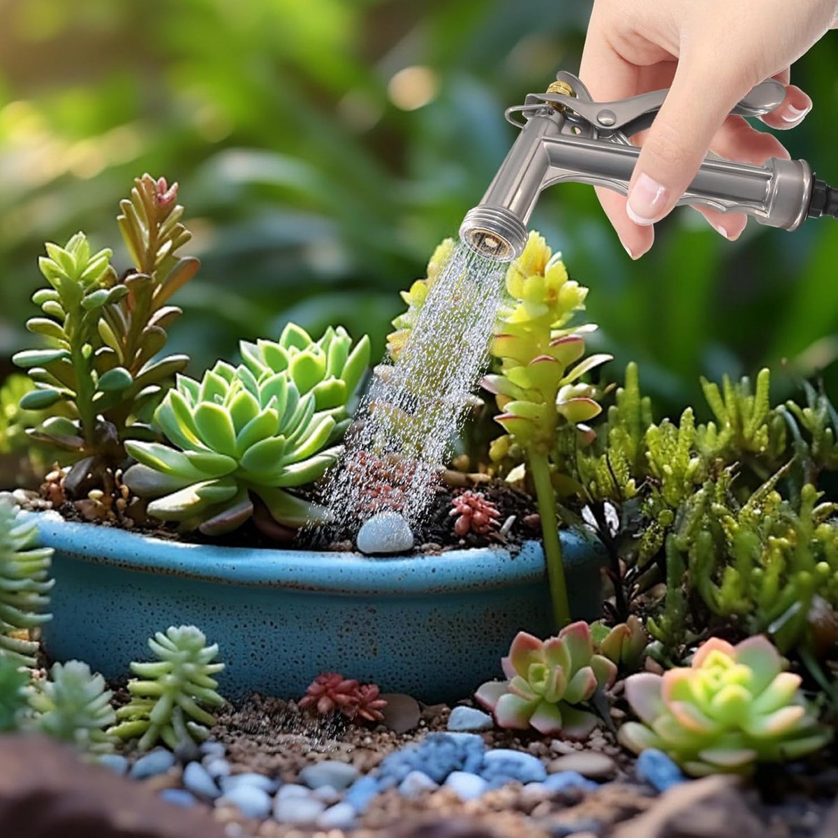 Slangmondstuk Metaal - Sproeier Tuinslang - Tuinieren Water Geven - Instelbare Sproeimodus - 13.5 cm - Zilver – foto 4