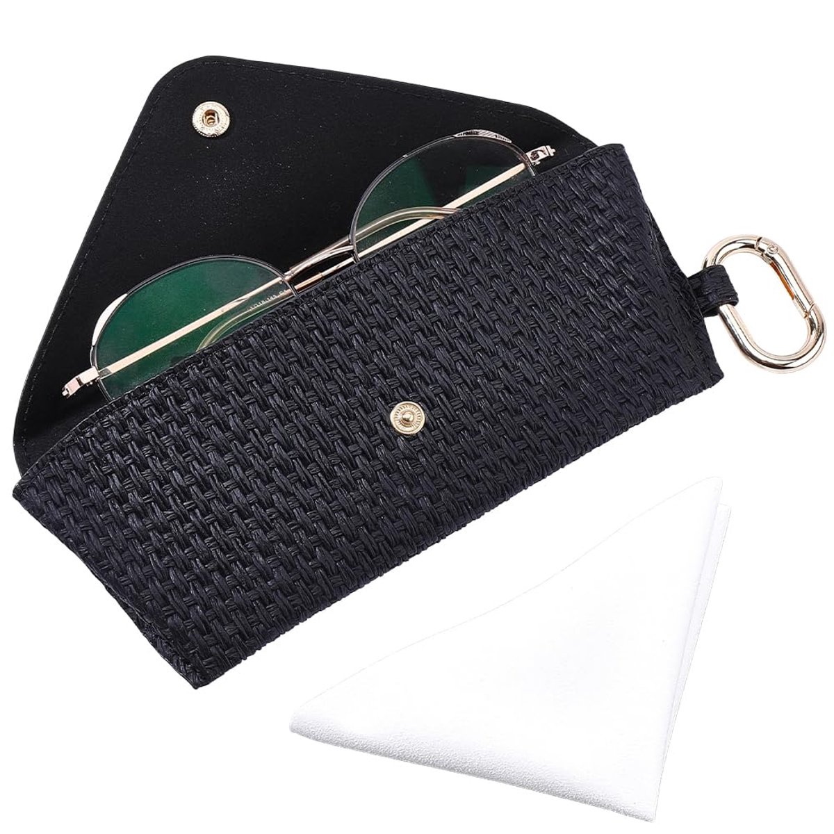 Dailygoods - Geweven stro brillenkoker met cliphaak voor brillen en lenzenvloeistof