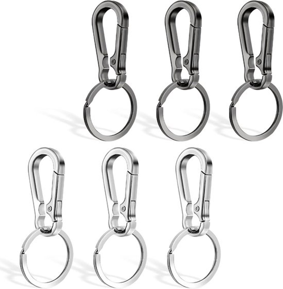 Sleutelhanger Clip met Karabijnhaak voor Buiten - Draagbare Sleutelhangers - Unisex - Zwart en Zilver - Set van 6