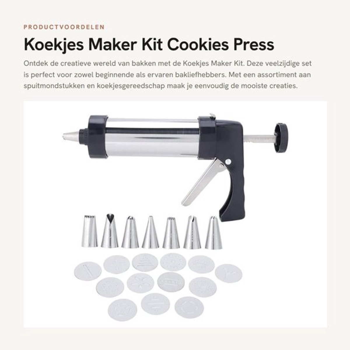 Koekjesmaker Kit - Roestvrij Staal - Taartversieringsgereedschap - 7 Nozzles - 13 Koekjesgereedschappen - Opbergdoos - 15x25,5 cm - Bakset