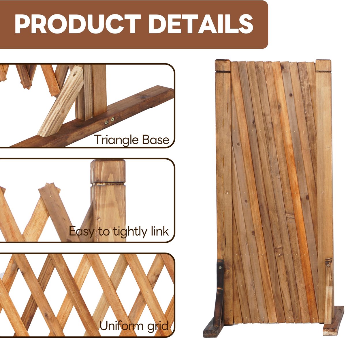 SnelShoppen - 2-pack Houten Uitbreidbare Latwerk Tuinhek Panelen 34-160cm Vrijstaand Opvouwbaar Hek voor Tuin, Hof en Huisdier, 80cm Hoogte