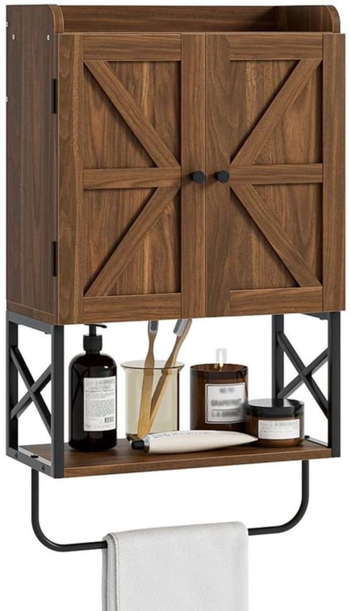 Badkamerkast met verstelbare planken - Hangkast - Wandkast - Medicijnkast - Ruimtebesparend - Notenhoutlook