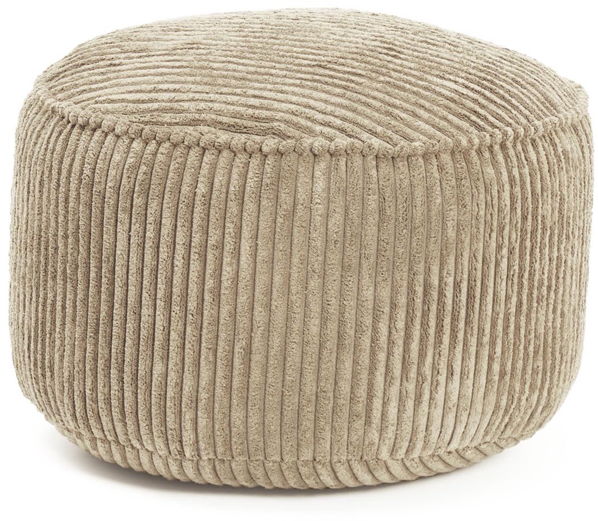 Famanu – Zitzak poef van corduroy, compacte 50 liter gamingpoef met 3-in-1 functie: kruk, tafeltje en voetenbank, Ø 25 x 45 cm, beige