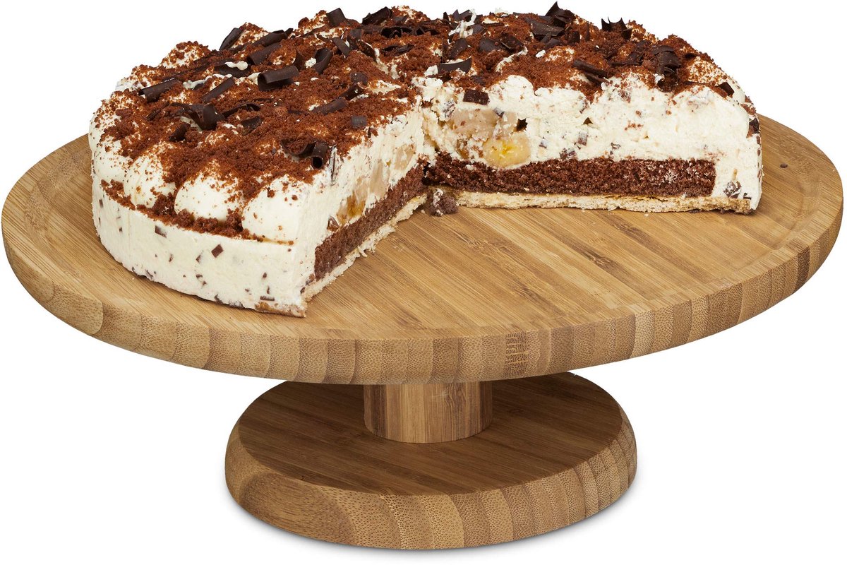 Famanu – Taartplateau van bamboe, rond op voet, hoogte x diameter: ca. 11,5 x 33 cm, perfect voor cake, taart of kaas, natuurkleur