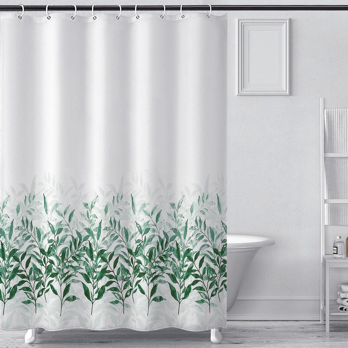 Douchegordijn, 180 x 180 cm, groene planten, met 12 ringen en gewichten onderaan, wasbaar, van polyester, voor badkuip - ShopVlot