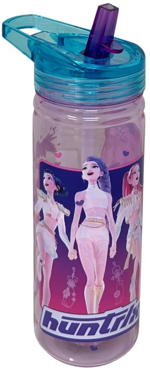 CARTOON K-Pop Demon Hunters Huntrix Drinkfles van Tritan, 580 ml, met geïntegreerd rietje en BPA-vrije klaptuit - ShopVlot