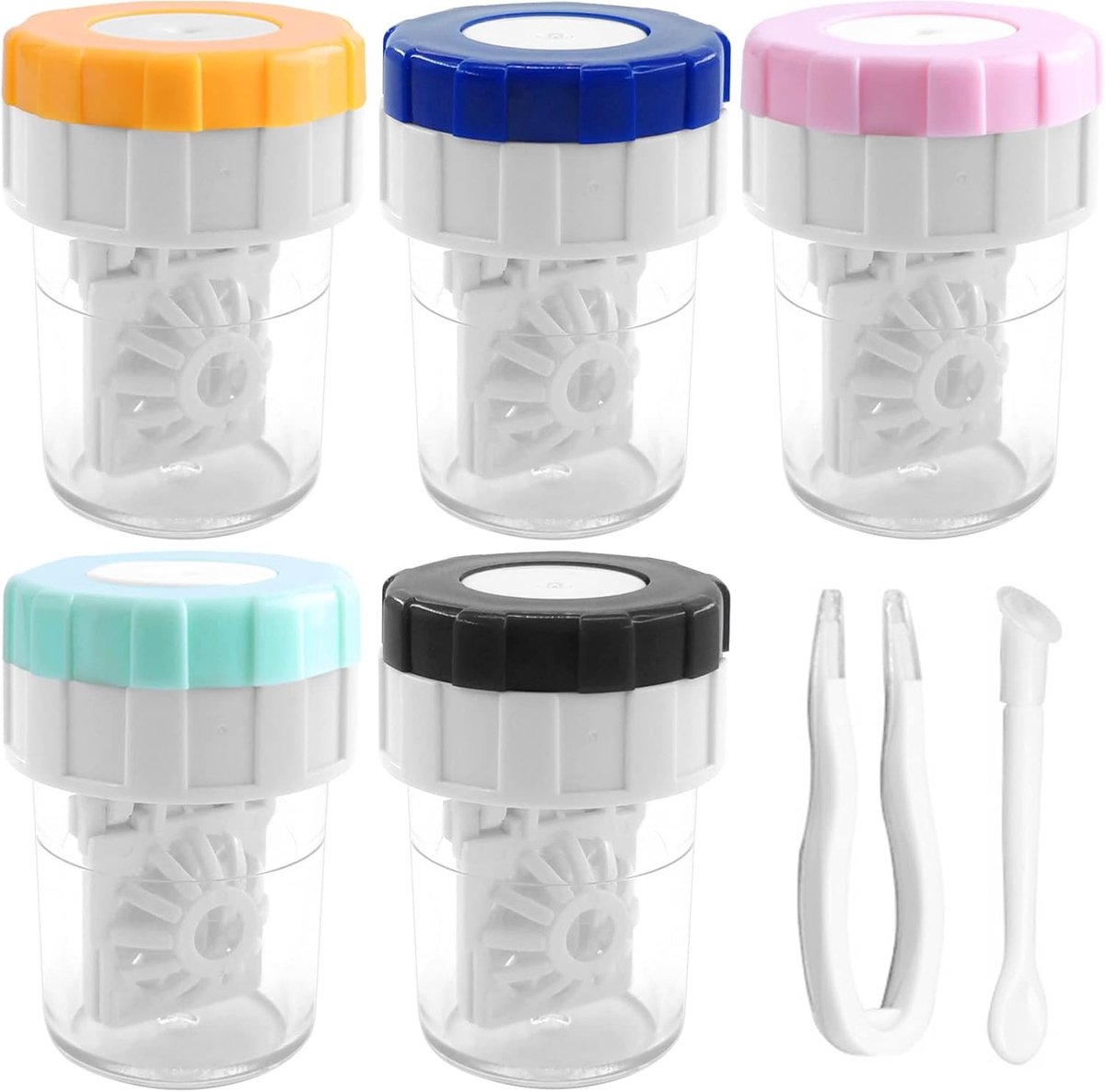 Handmatige Contactlensreiniger met 7 Stuks Contactlenshouders, Pincet en Zuignap voor Dagelijks Gebruik en Opberging van Contactlenzen