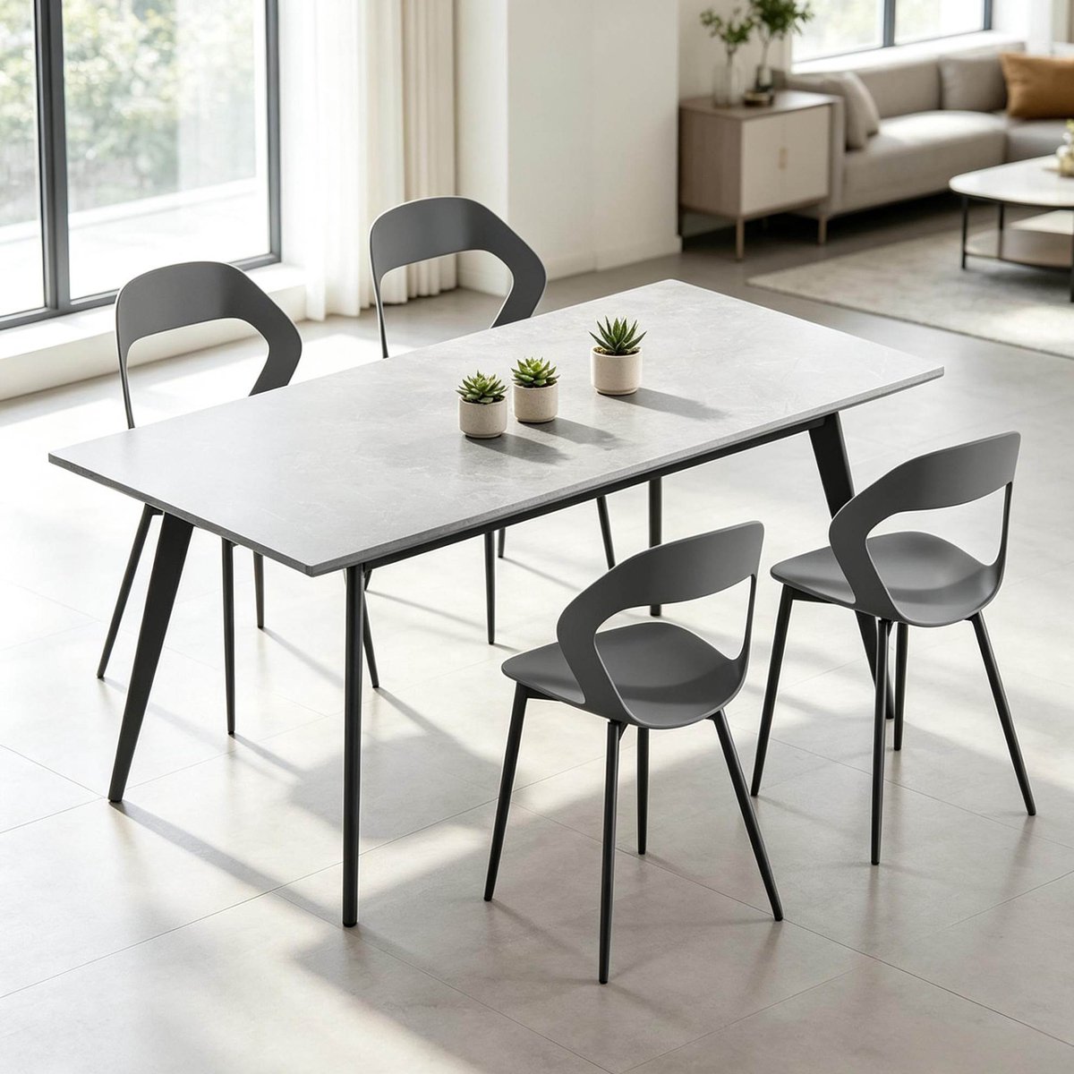 OKWISH Kuipstoel - Set van 4 Grijze Eetkamerstoelen - Ergonomische Open Rugleuning En Stevige Metalen Poten - Voor Keuken En Eetkamer - Kunststof - Grijs