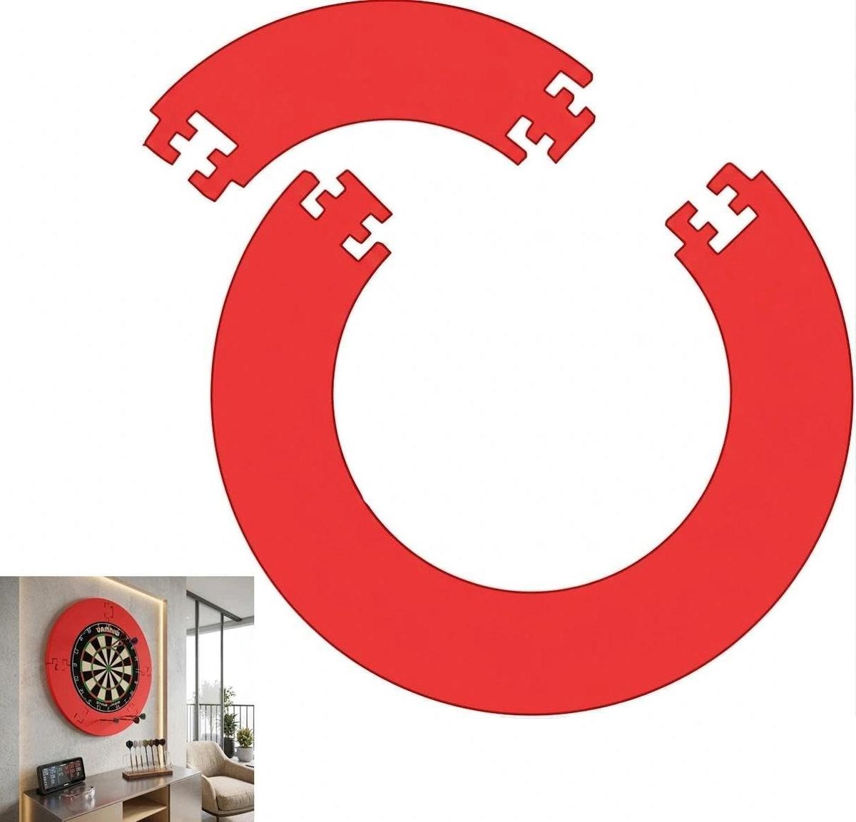 Dart Catchring Rand - Opvangring Surround - Wand Beschermen - Vierdelige Modulair - 43x43x10cm - Rood