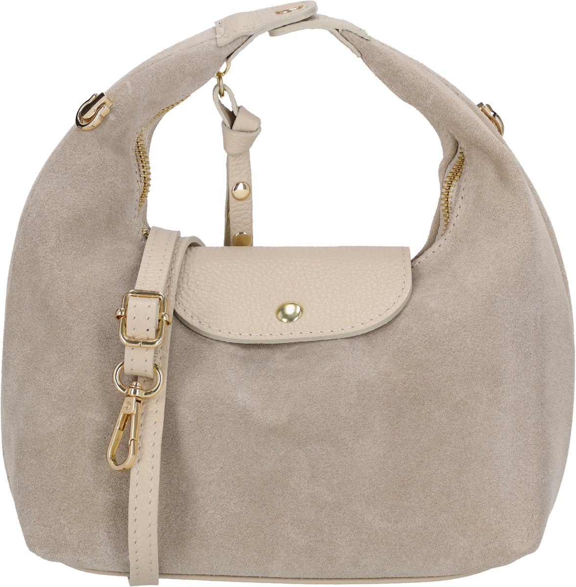 Charm London Vittoria Handtas - Suède Leer - Schoudertas - Afneembare Schouderband - Ritsvak - Magneetsluiting - Leren Dames Tas - Crème