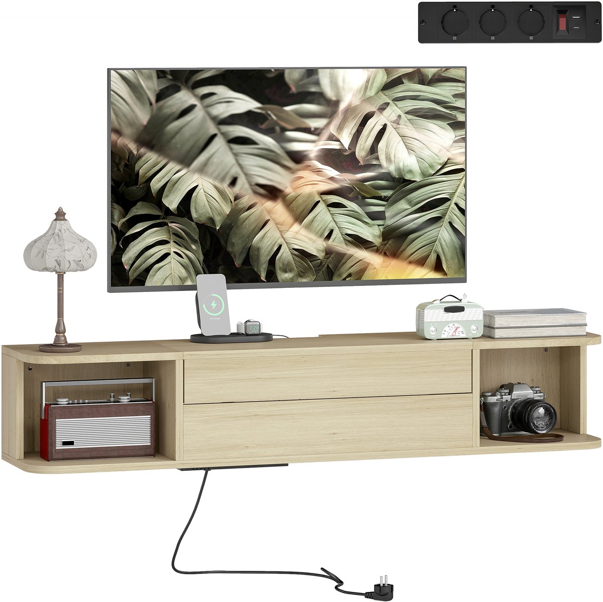 HOMCOM TV-meubel - Spaanplaat - 120x24x22,4cm - Natuurlijk hout