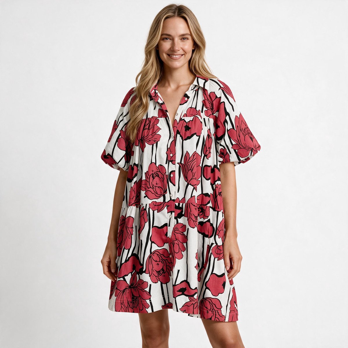 Imily Bela Dames Mini Jurk met Bloemenprint en Wijde Mouwen