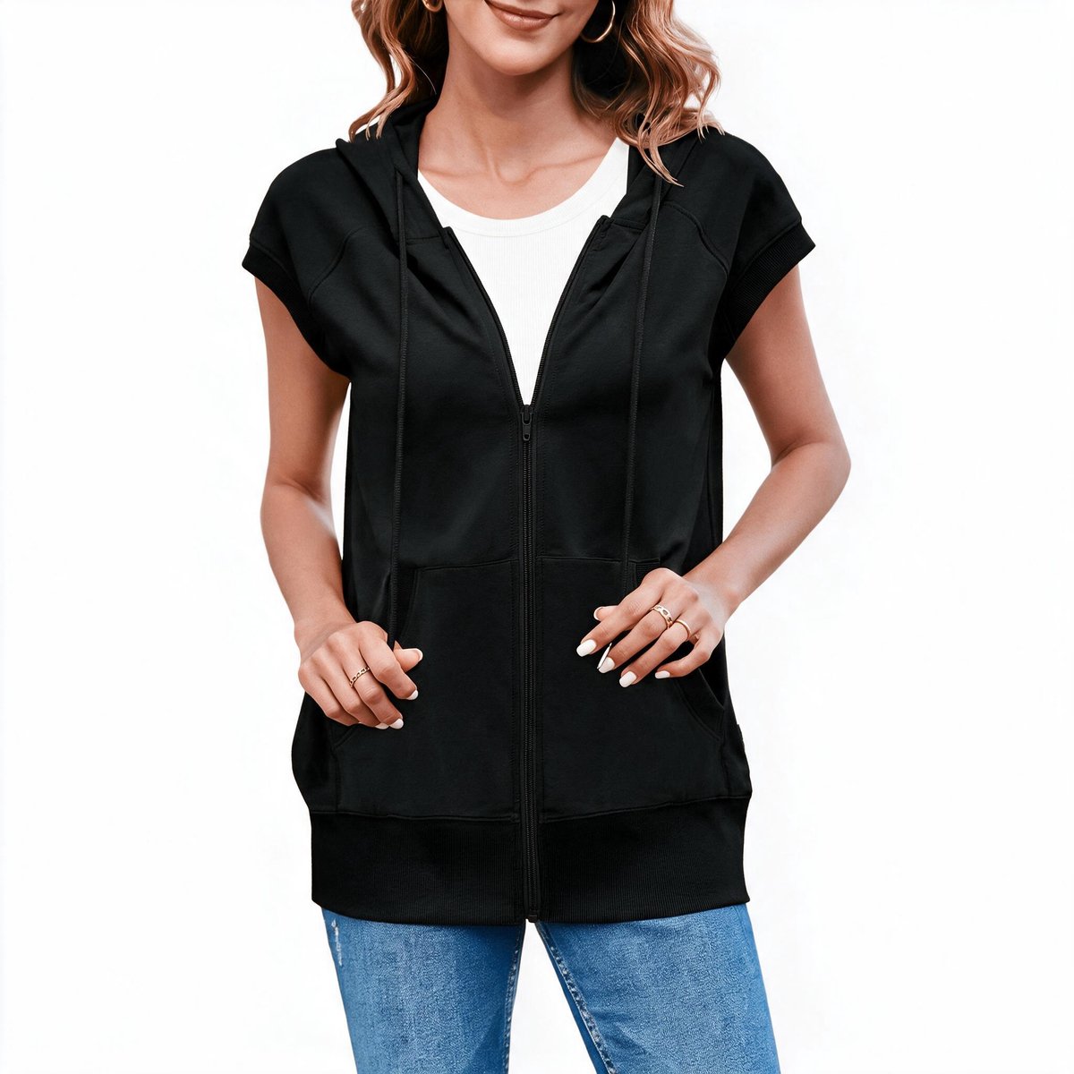 Imily Bela Dames Mouwloos Hoodie Vest met Rits en Zakken