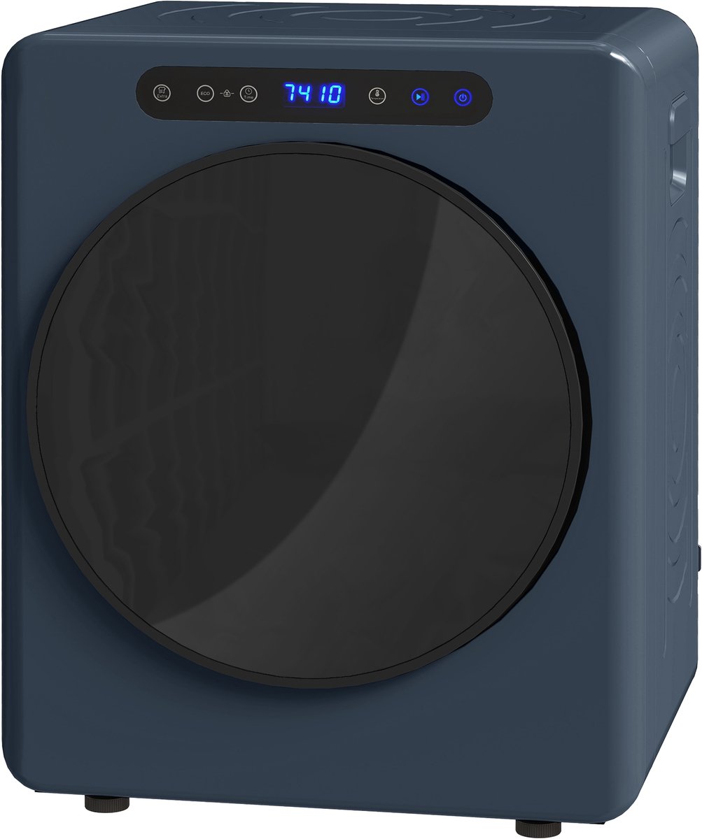 TEKROA® 5 kg wasdroger met ventilatie - 1000 W compacte vrijstaande wasdroger met voorlader - roestvrijstalen trommel - timer - blauw