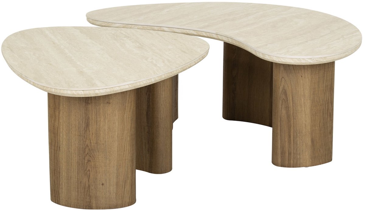 Giga Meubel Salontafel Organic Travertin - Set Van 2 - 88x44x36cm