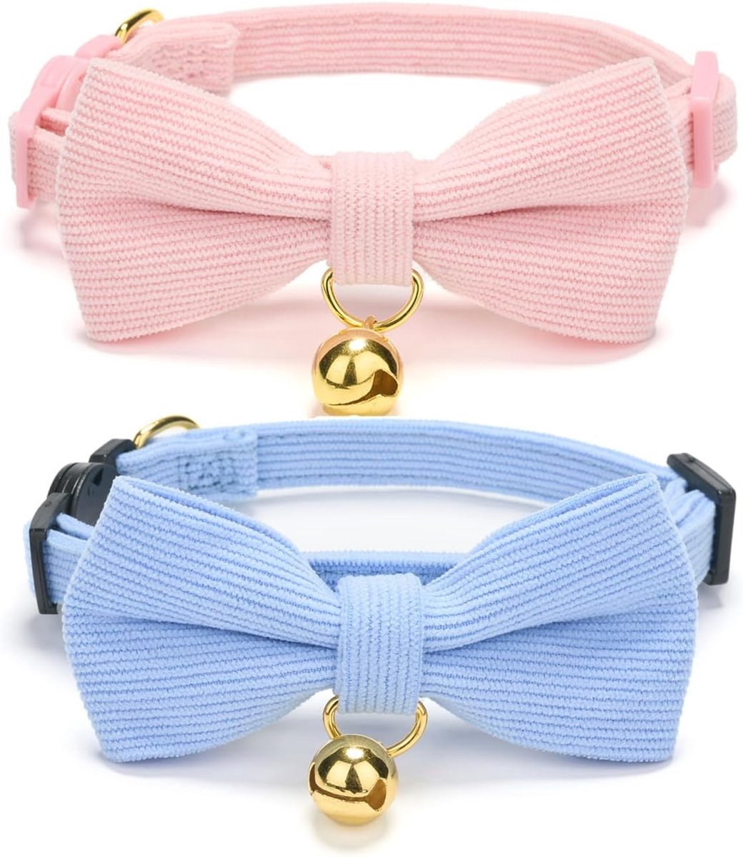 2 stuks - halsband - afneembaar - huisdier vlinder knop halsband - schattige kattenkel halsband - puppy halsband accessoires - roze + blauw