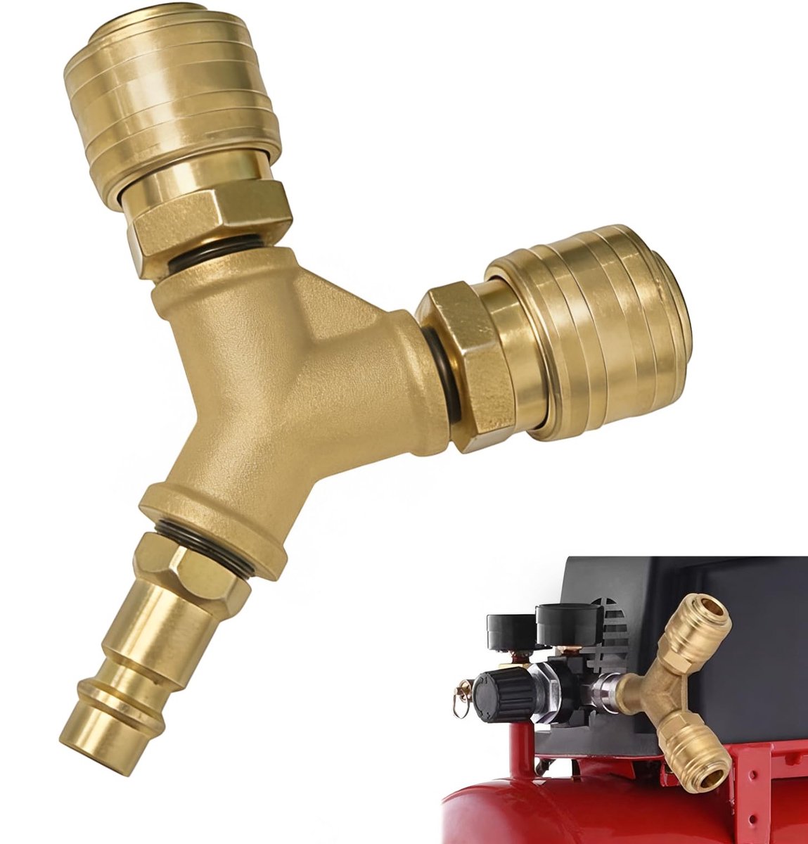 Tmefoy Persluchtverdeler, messing persluchtverdeler NW 7,2 luchtzachte 1/4 AG, compressor Y/T snelkoppeling, 2-voudige - ShopVlot