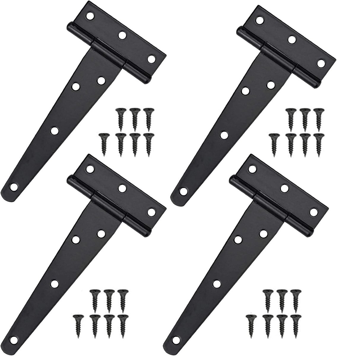 Set van 4 Zwarte Tee Scharnieren van 5 Inch, RVS T-Strap Scharnieren met Schroeven voor Poorten, Ramen en Schuren