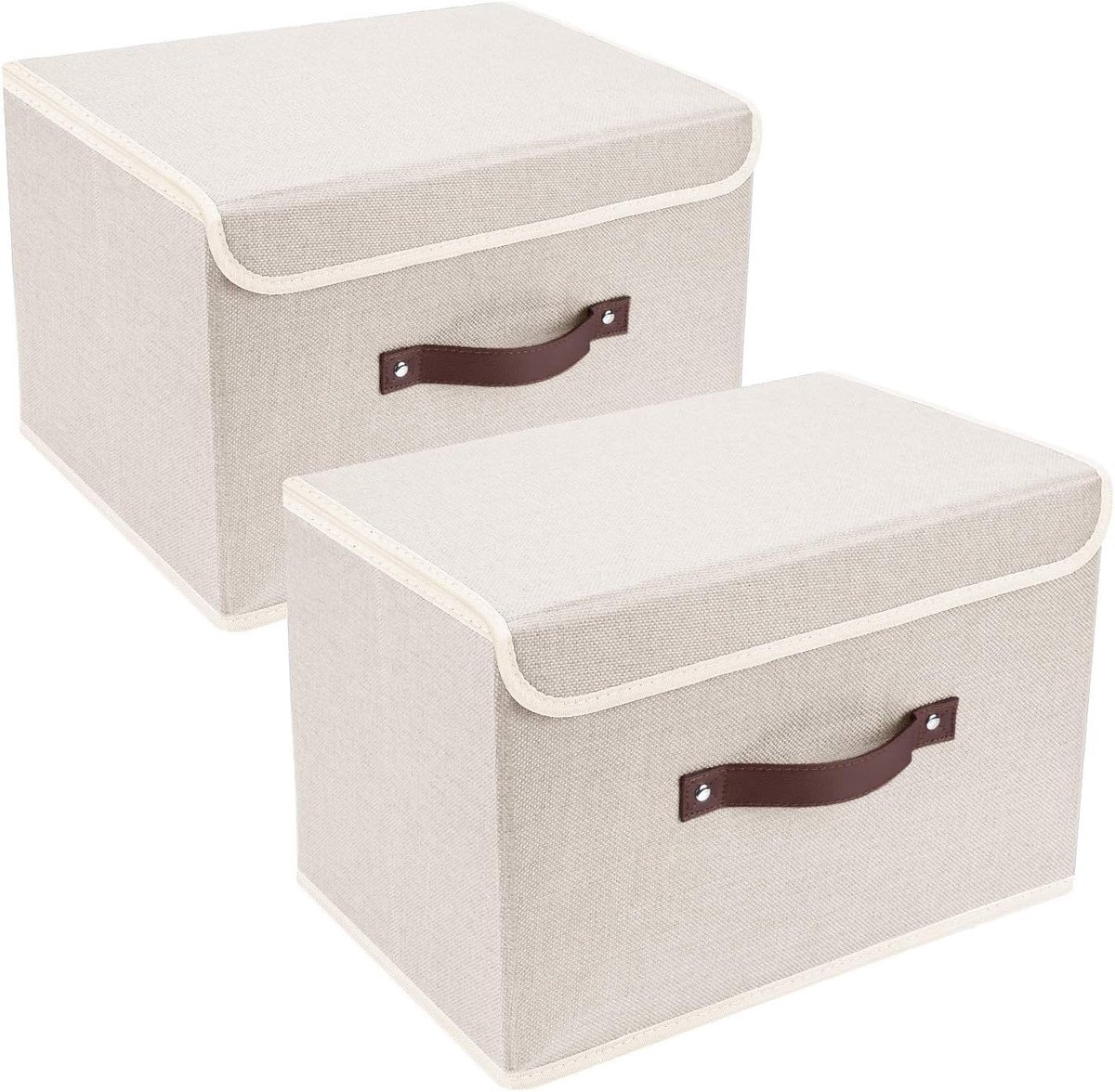 Vouwbare Opbergdoos met Deksel, Wasbaar Textiel, Set van 2, 38x25x25cm, Beige, Ideaal voor Organiseren en Ruimtebesparing
