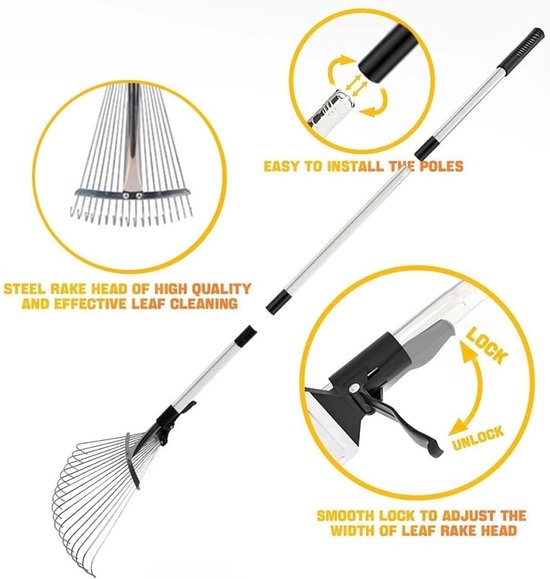 Tuinborstel - Zilver - 215 cm - Verstelbare Steel - Voor Bladeren en Tuinafval — afbeelding 4