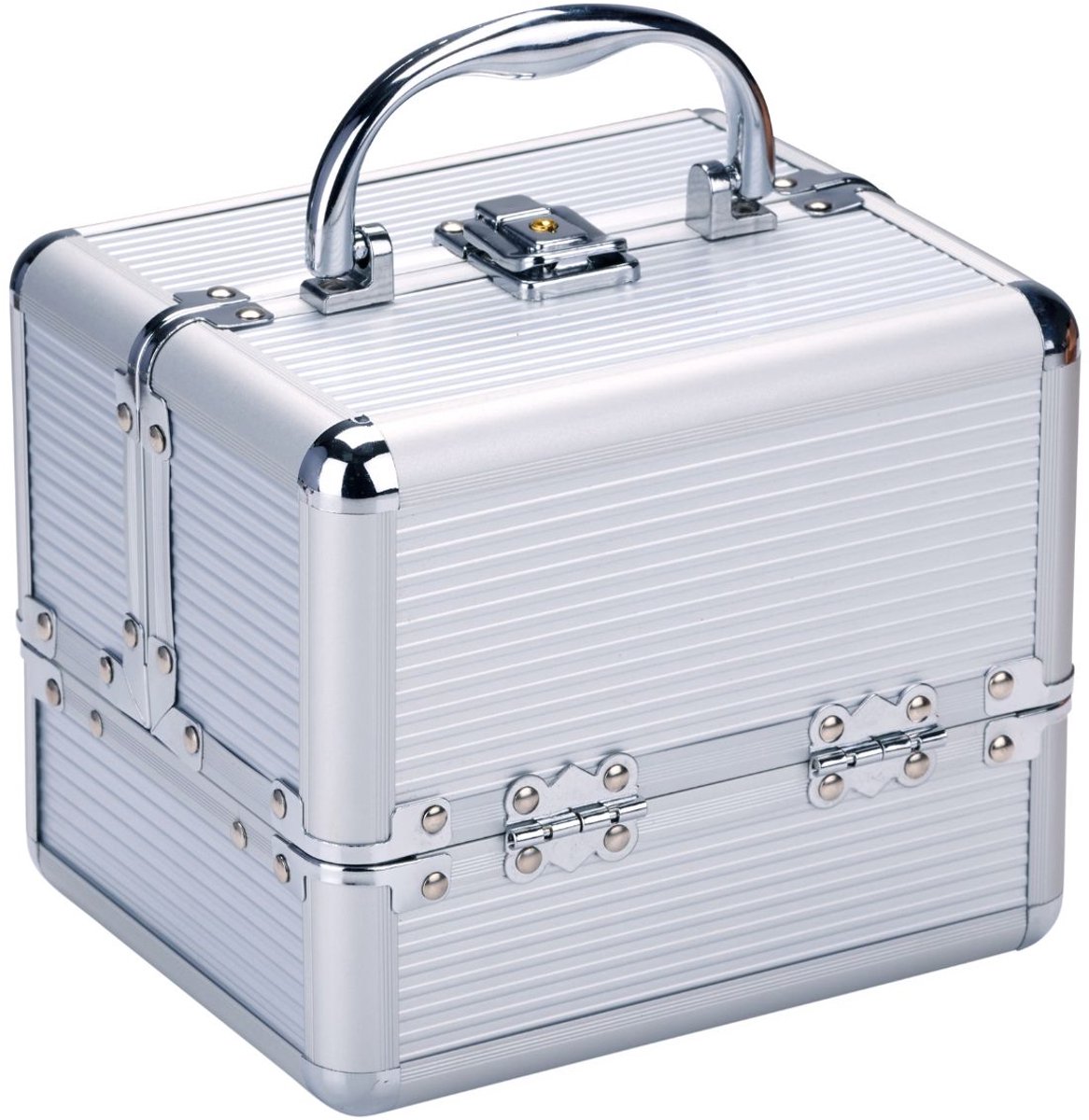 MEXX Make-up Koffer - Aluminium Cosmeticakoffer in de Kleur Zilver - Compact en Stevig Ontwerp - Afmetingen 17,5 x 15 x 15 cm - Ideaal voor Opbergen tijdens Reizen