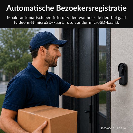 Draadloze Video Deurbel met Camera en 4,3" IPS Scherm - IP65 Waterdicht - 135° Groothoek - LED Nachtzicht - Tweeweg Audio - Zonder Abonnement & WiFi - Tot 3 Maanden Accuduur — afbeelding 2