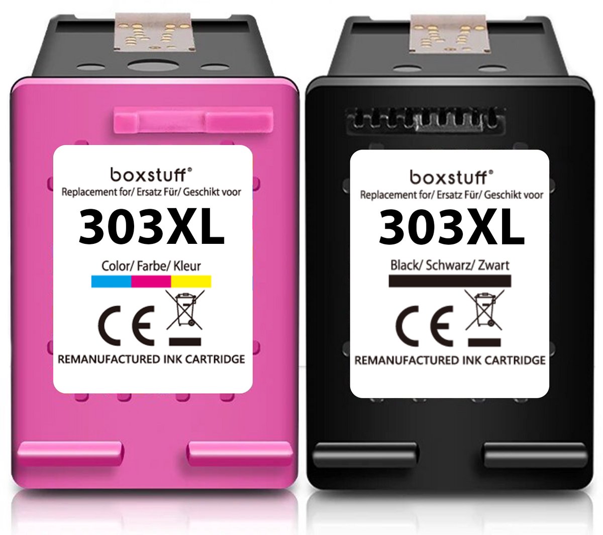 Boxstuff Inkt geschikt voor 303 XL - (T6N03AE) Compatibel met HP 303 / 303XL - Inkt Cartridge 2-pack voor HP Deskjet / 1000 / 1010 / 1011 / 1015 / 1050 / 1051 / 1055 / 1056 / 1512 / Envy Photo 6220 / 6230 / 7130 / 7134 Printer - Pack Kleur en Zwart
