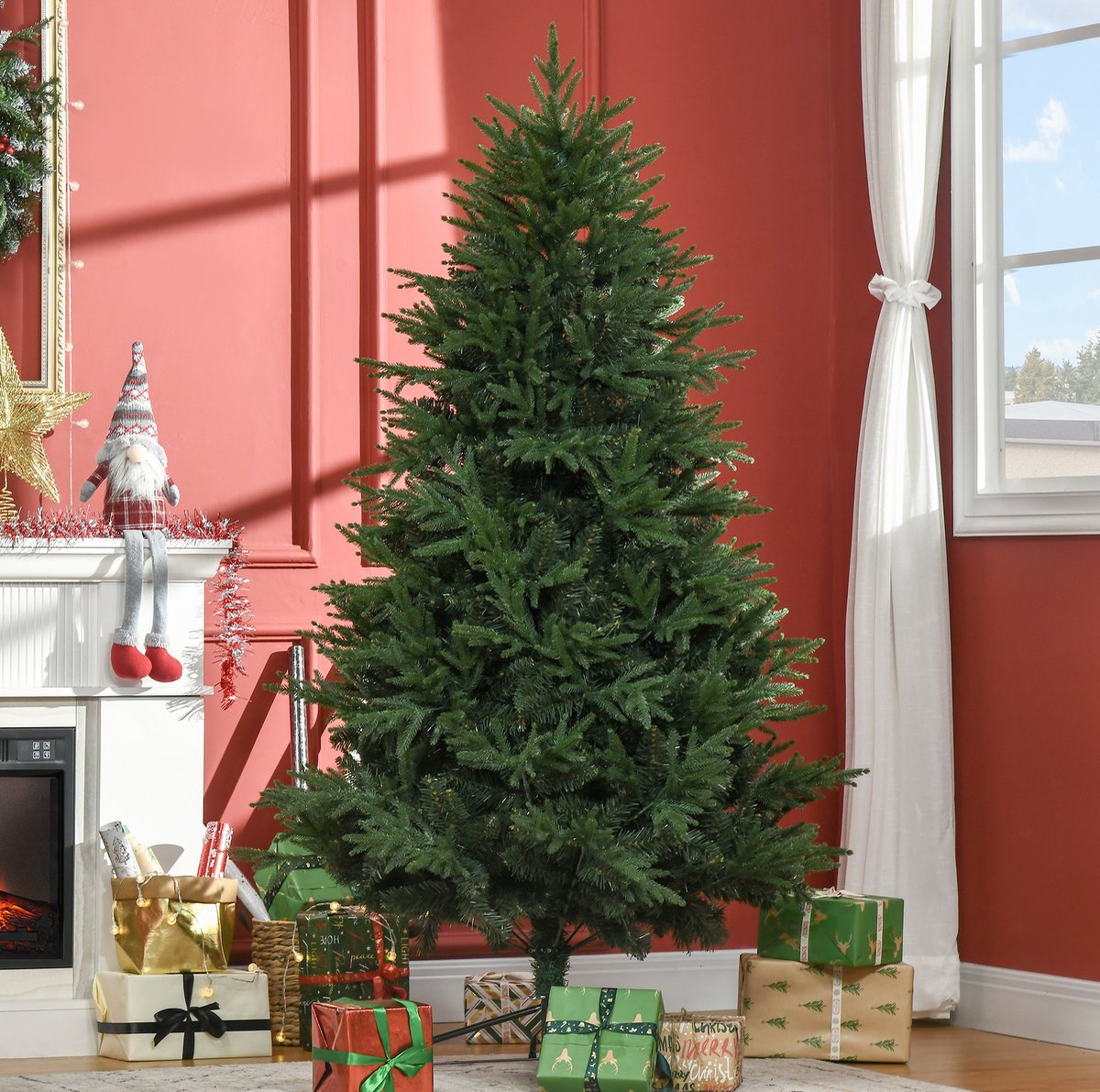 REDOM - Kunstkerstboom - Realistisch uiterlijk - Automatisch uitklappende takken - Inclusief standaard - Kunststof - 180 x 114 x 114 cm