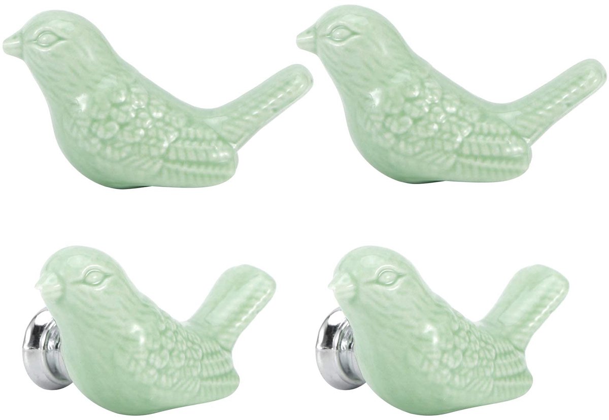 Famanu – 4 stuks keramische knoppen in vogelvorm voor DIY ladedeuren en kasten, meubels accessoires in groen